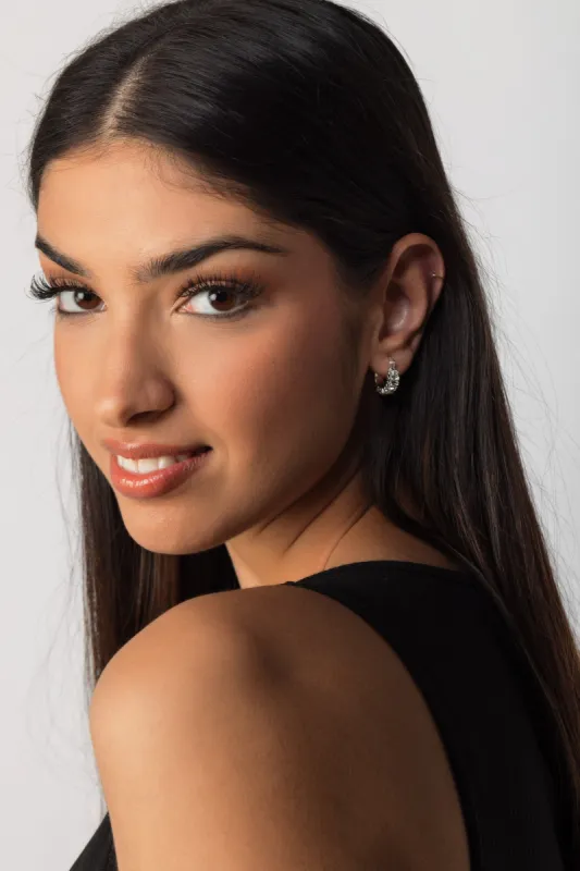 Huggie Earrings with Baguette Rhinestones sold by Eclipse