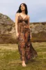 Patchwork Knotted Bust Maxi Dress with Cut-Out sold by Eclipse