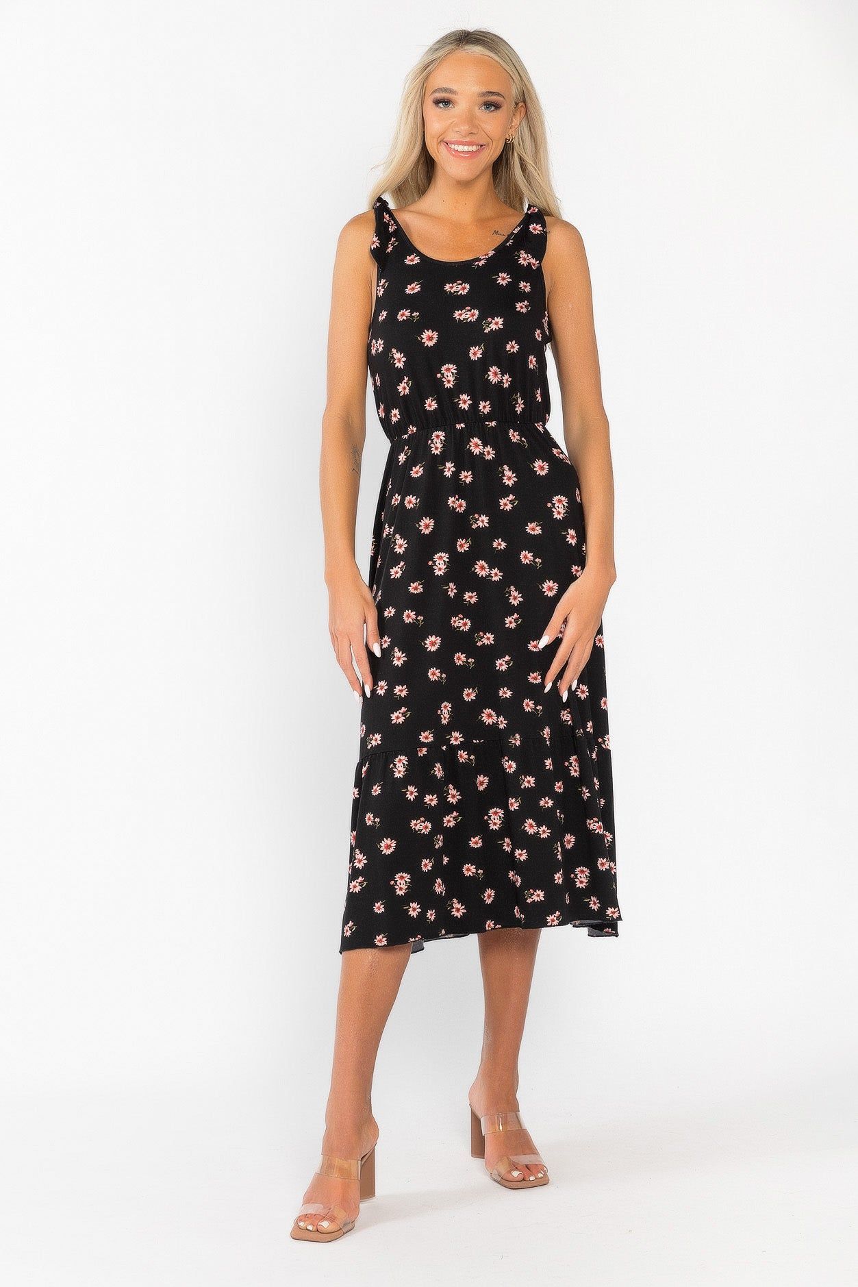 Daisy Brushed Midi Dress with Tie on Shoulders sold by Eclipse