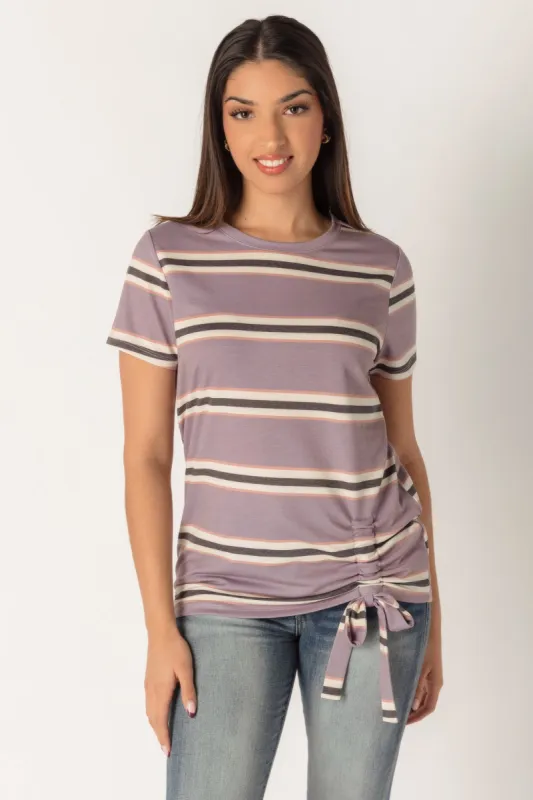 Lilac Stripe Ruched T-Shirt sold by Eclipse