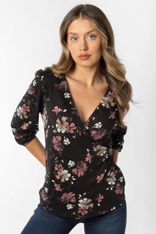 Floral Print 3/4 Balloon Sleeve Top sold by Eclipse