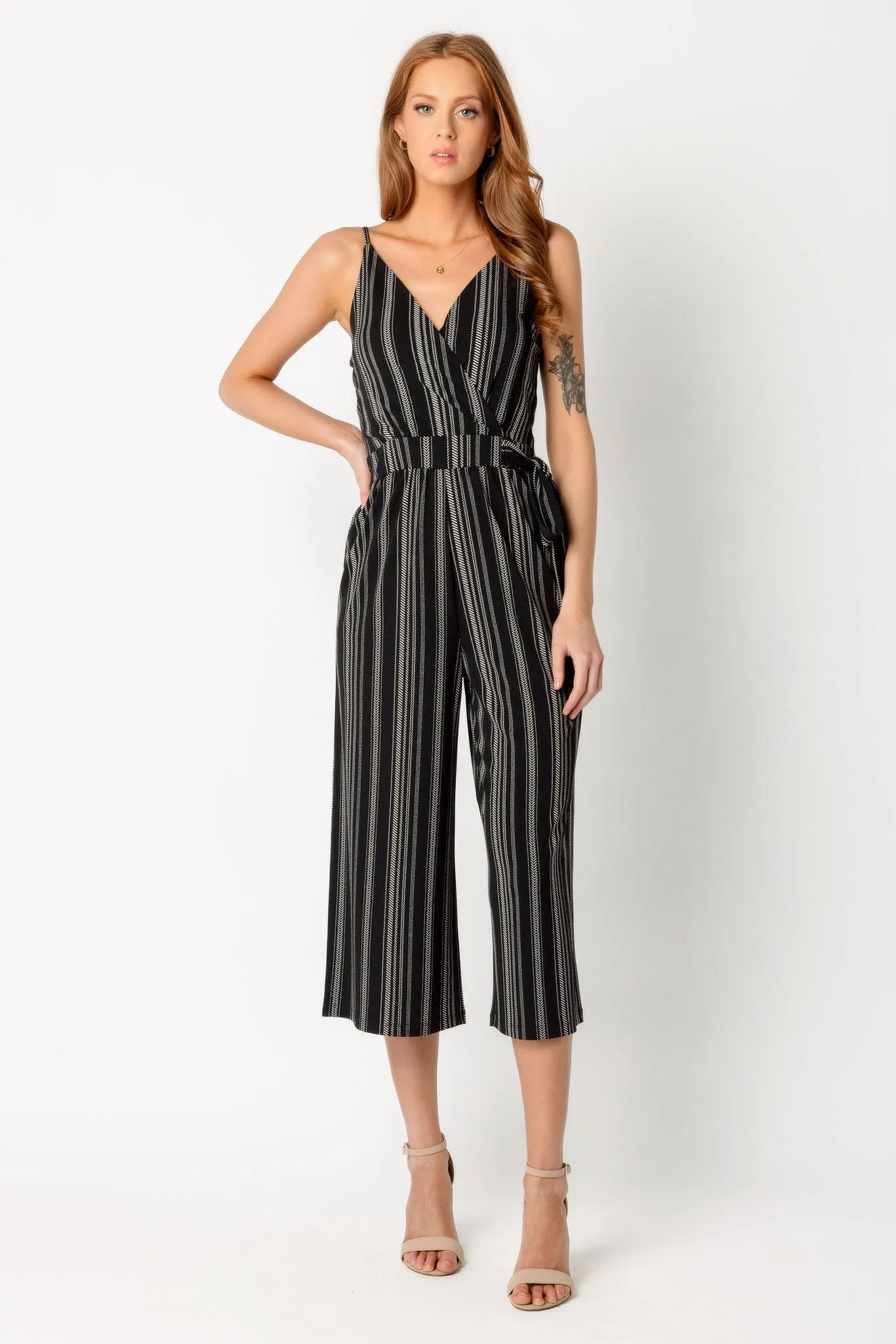 Novelty Stripe Spaghetti Strap Culotte Jumpsuit sold by Eclipse