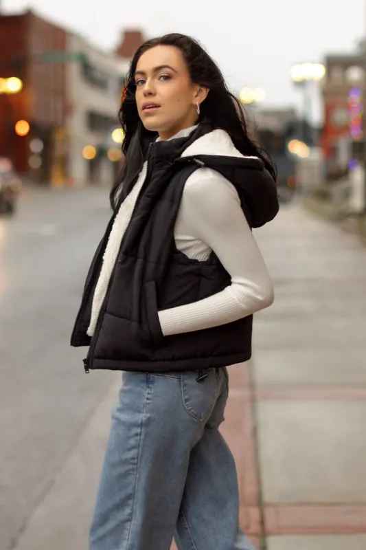 Puffer Hooded Vest with Sherpa Lining made by Eclipse