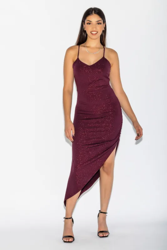 Glitter Spaghetti Strap Asymmetrical Maxi Dress sold by Eclipse