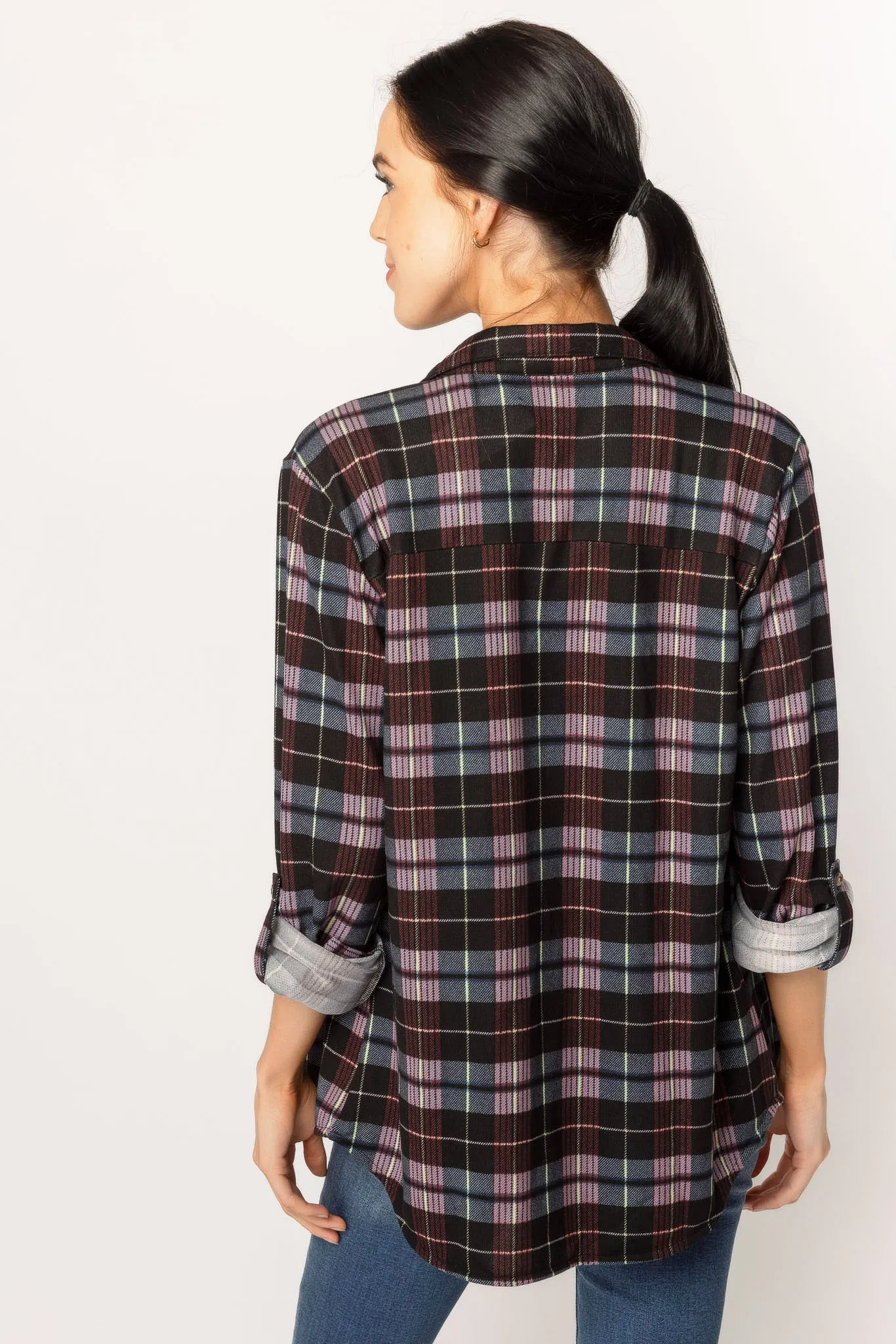 Purple Plaid Roll Tab-Sleeve Shirt sold by Eclipse product image thumbnail 2