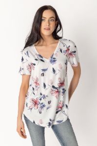 Ivory Floral Short Sleeve V-Neck sold by Eclipse