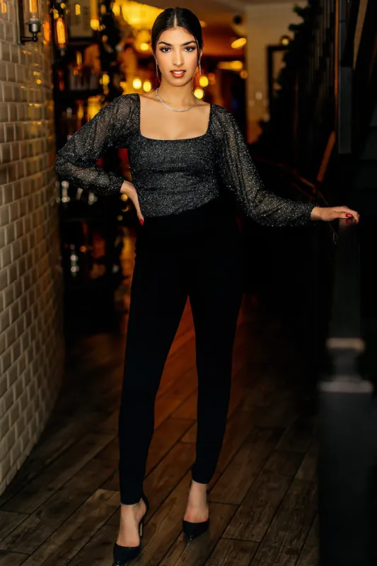 Glitter Mesh Balloon Sleeve Bodysuit sold by Eclipse