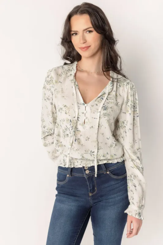 Wallflower Floral Peasant Blouse with Smocked Hem sold by Eclipse