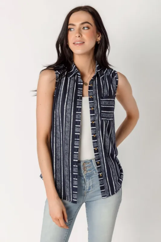 Navy & White Stripe Sleeveless Shirt sold by Eclipse