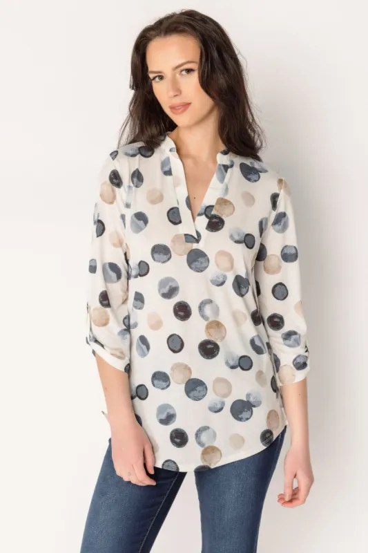 Roll-Tab Sleeve Bulgari Blouse with Split Neckline sold by Eclipse