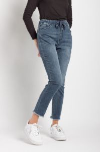 YMI Dark Wash High-Rise Jogger with Frayed Hem sold by Eclipse