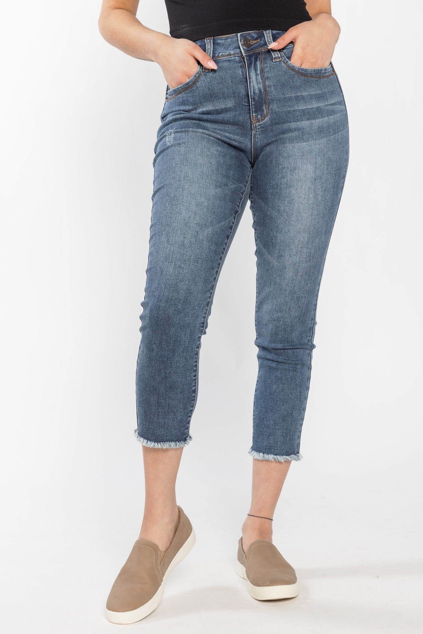 YMI Wannabettabutt Dark Wash High-Rise Crop Jean sold by Eclipse