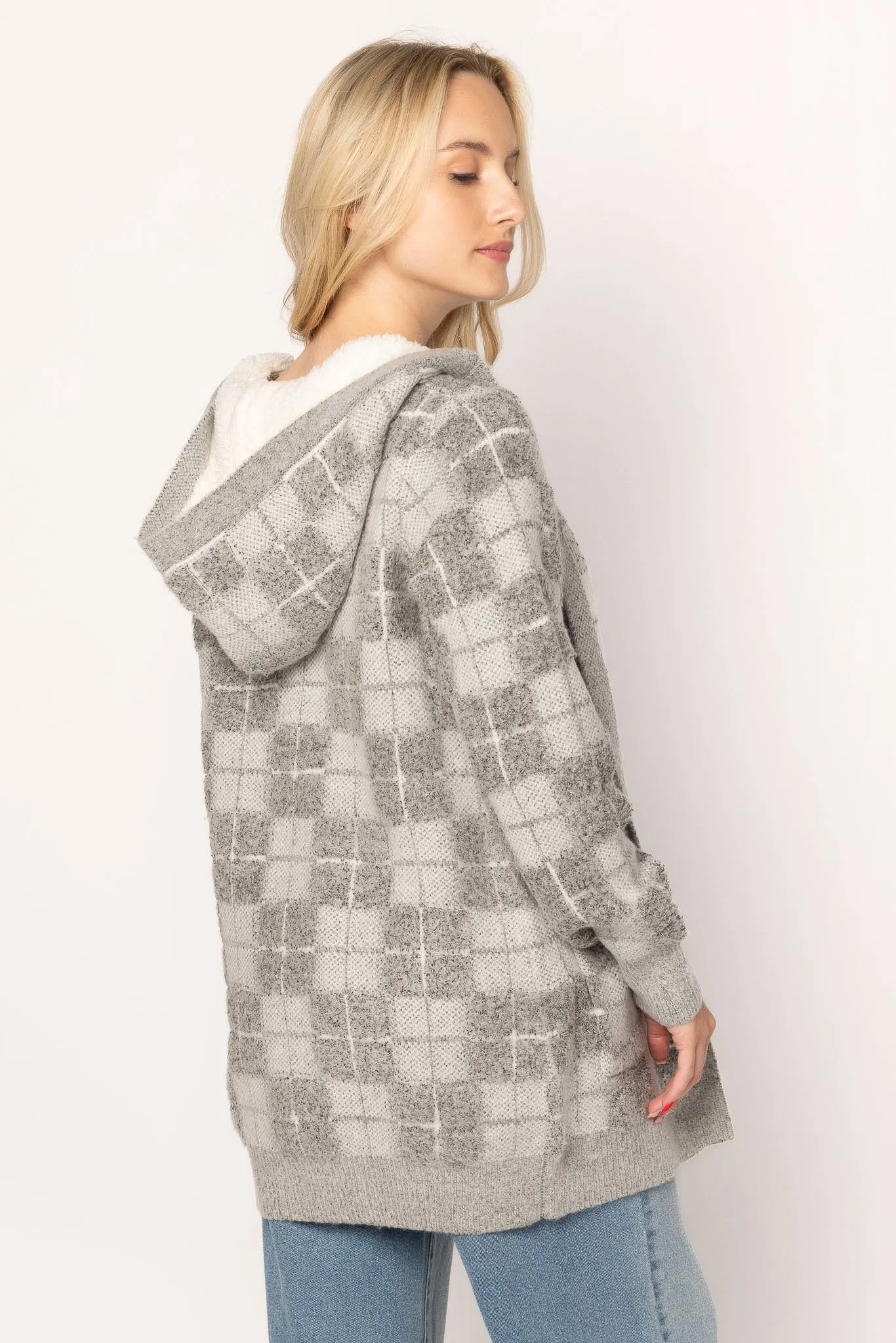 Plaid Cardigan with Sherpa Lined Hood sold by Eclipse product image thumbnail 2