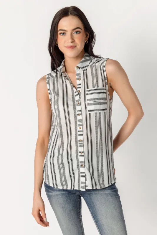 Black & White Stripe Sleeveless Shirt sold by Eclipse