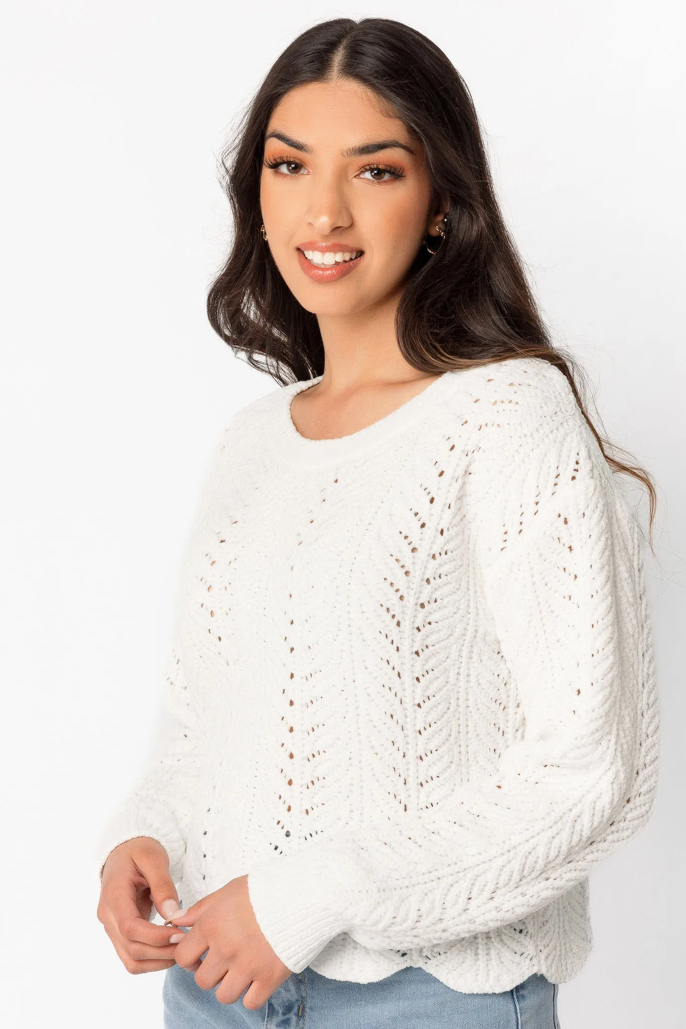 Chenille Scalloped-Hem Sweater sold by Eclipse