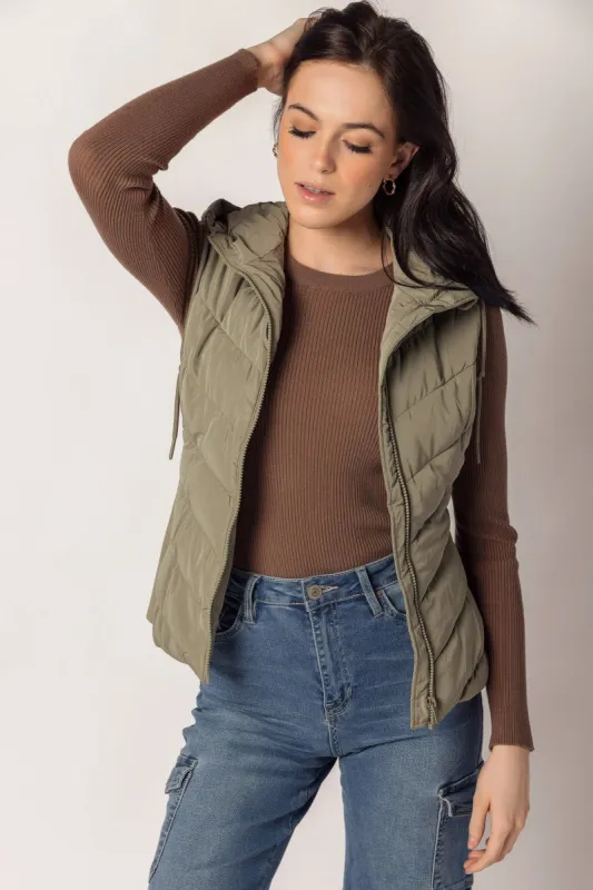 Puffer Hooded Vest with Knit Sides sold by Eclipse