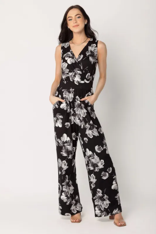Floral Brushed Sleeveless Crossover Jumpsuit sold by Eclipse