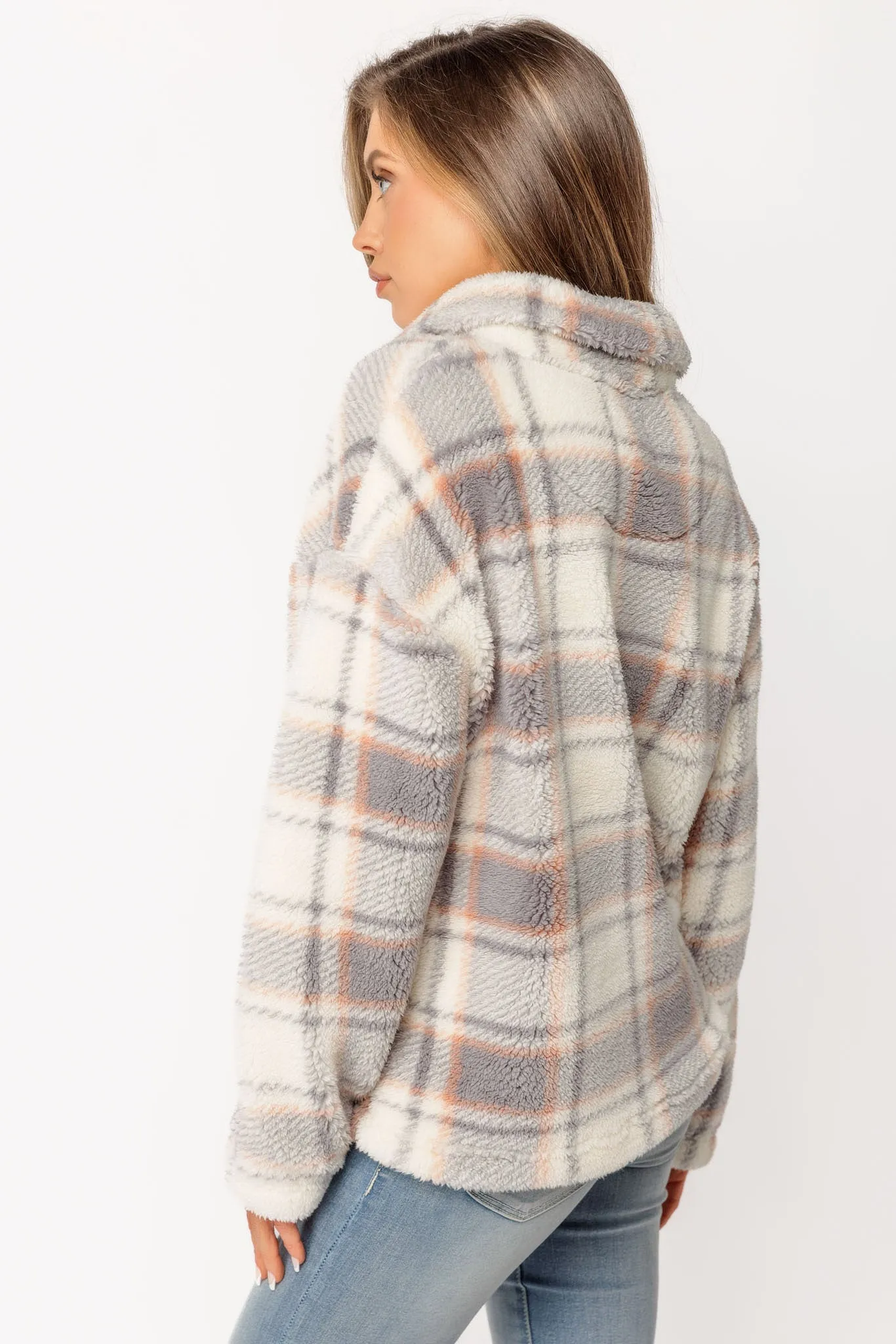 Plaid Quarter-Zip Teddy Sherpa Popover sold by Eclipse product image thumbnail 2