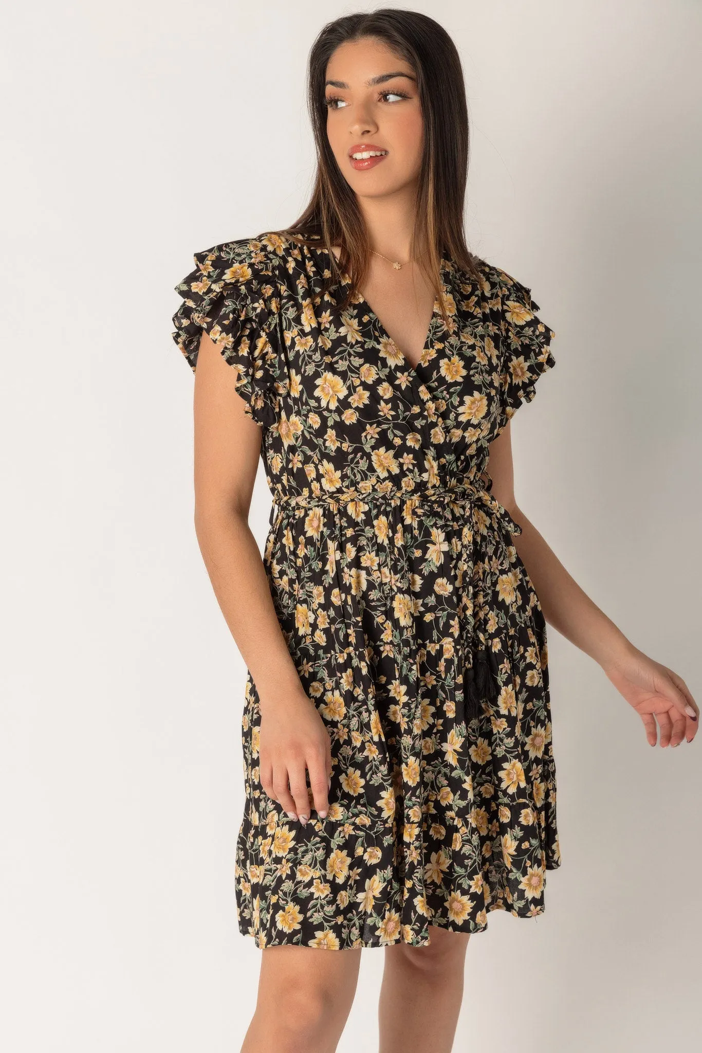 Small Floral Print Crossover Tiered Dress sold by Eclipse product image thumbnail 4