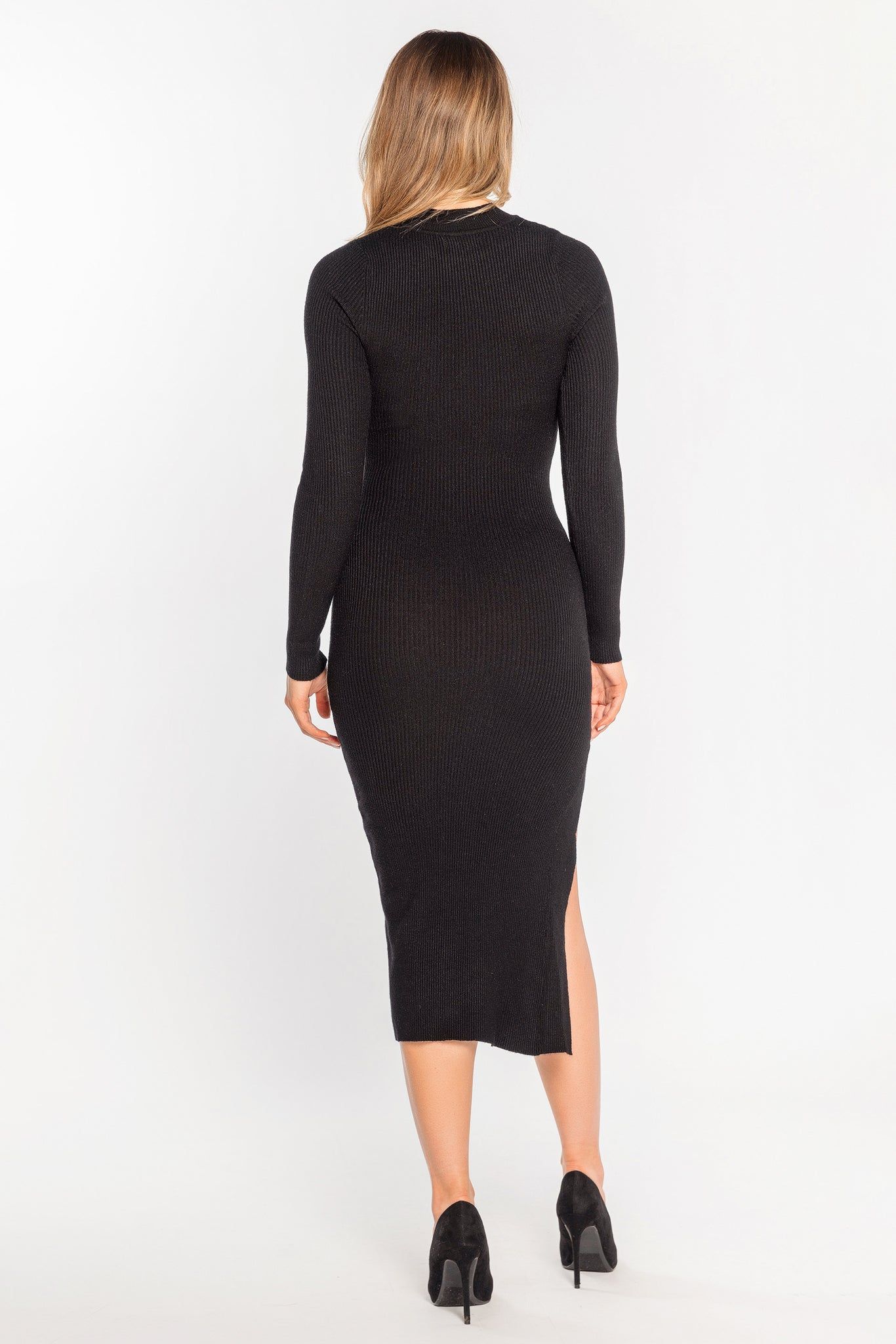 Ribbed Long Sleeve Mock Neck Midi Dress sold by Eclipse product image thumbnail 2