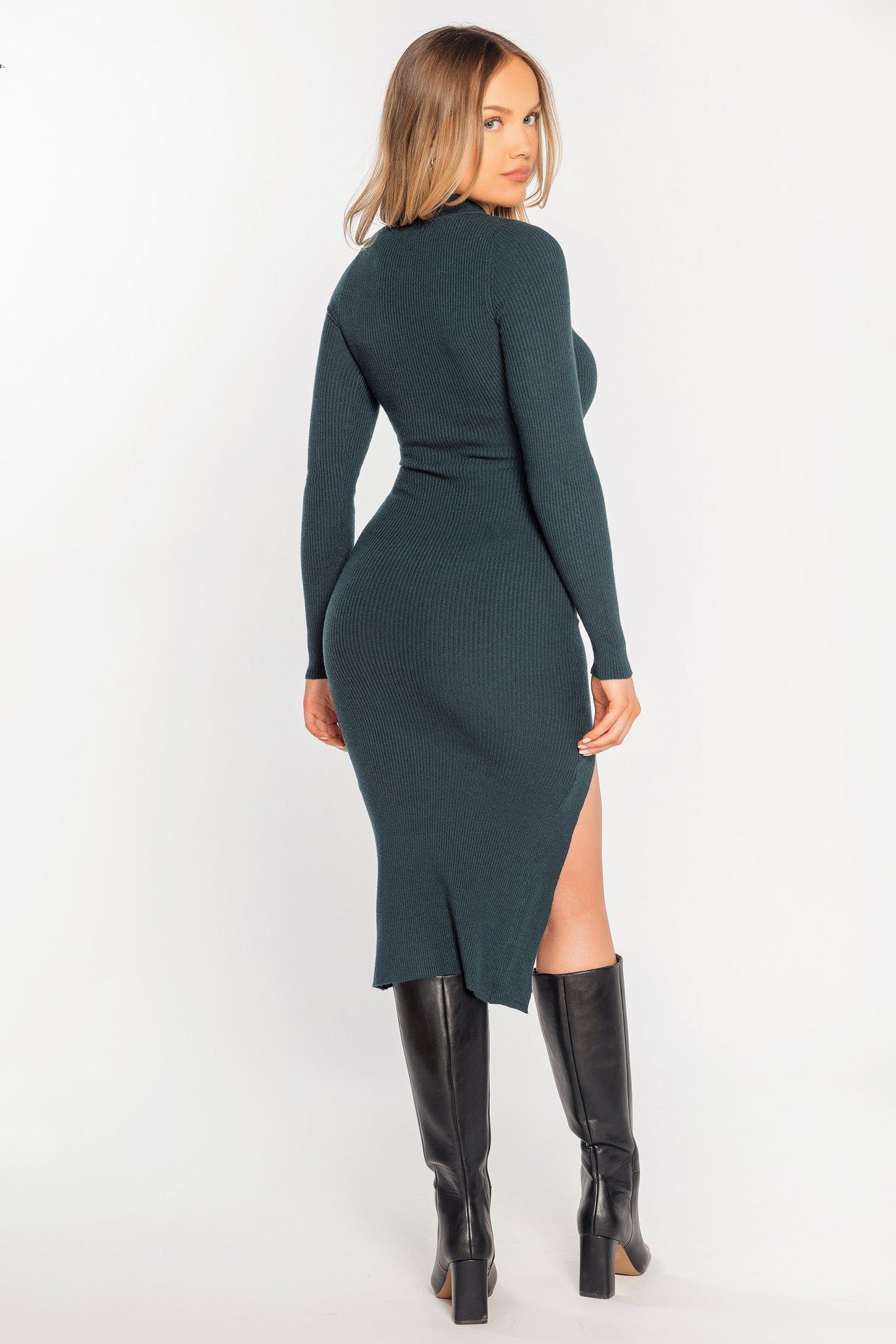 Ribbed Long Sleeve Mock Neck Midi Dress sold by Eclipse product image thumbnail 4