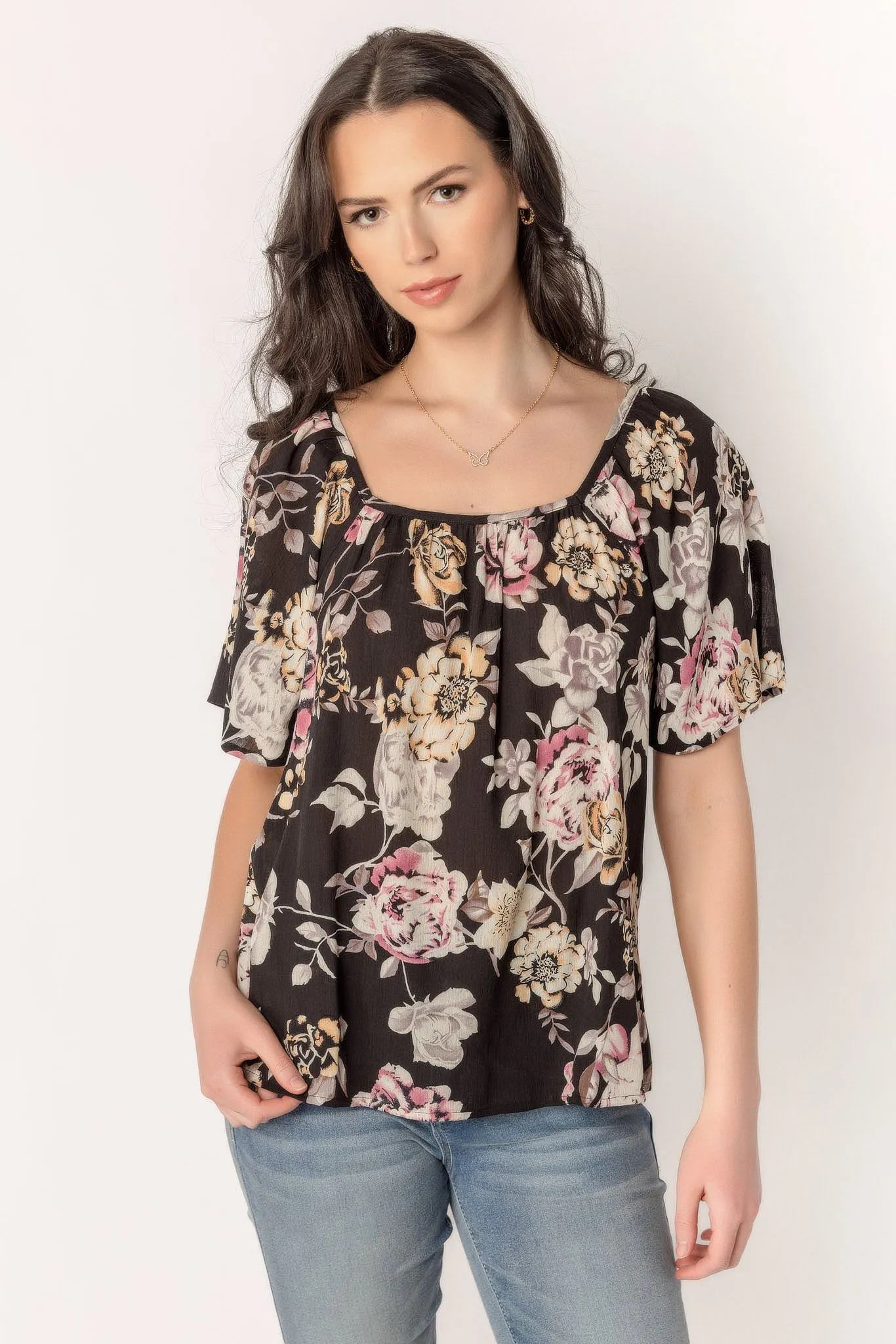 Floral Square Neck Peasant Blouse sold by Eclipse