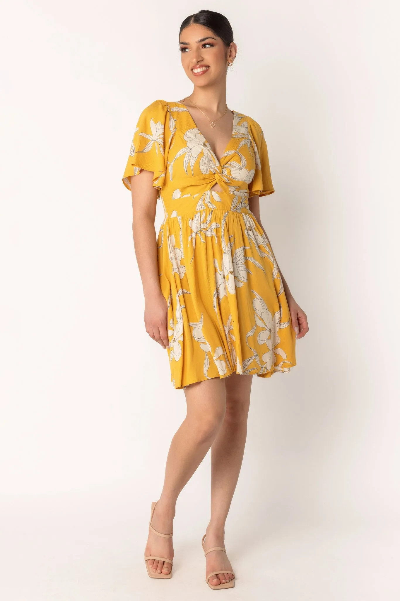 Floral Bell Sleeve Knotted Bust Dress with Cut-Out sold by Eclipse product image thumbnail 3