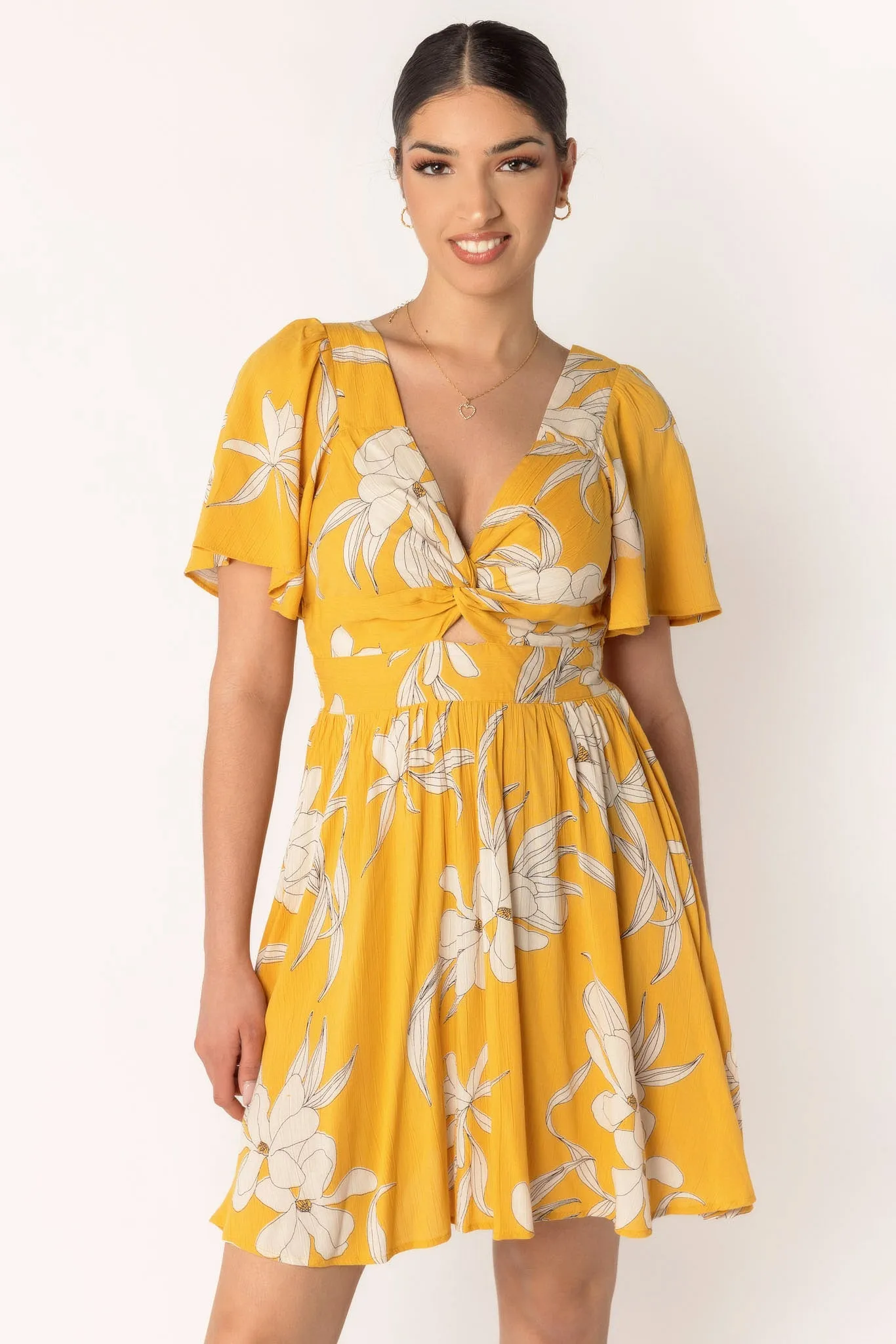 Floral Bell Sleeve Knotted Bust Dress with Cut-Out sold by Eclipse product image thumbnail 4