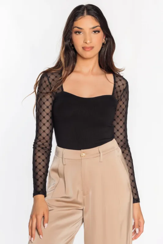 Ribbed Sweetheart Top with Mesh Sleeves sold by Eclipse