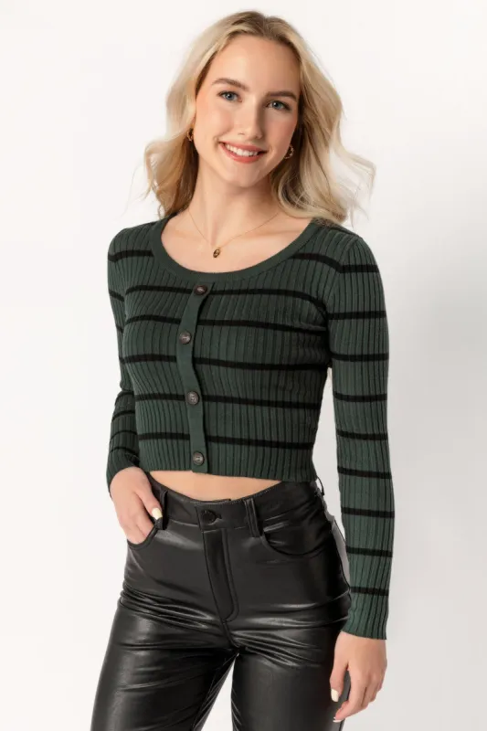 Cropped Long-Sleeve Striped Sweater with Buttons sold by Eclipse