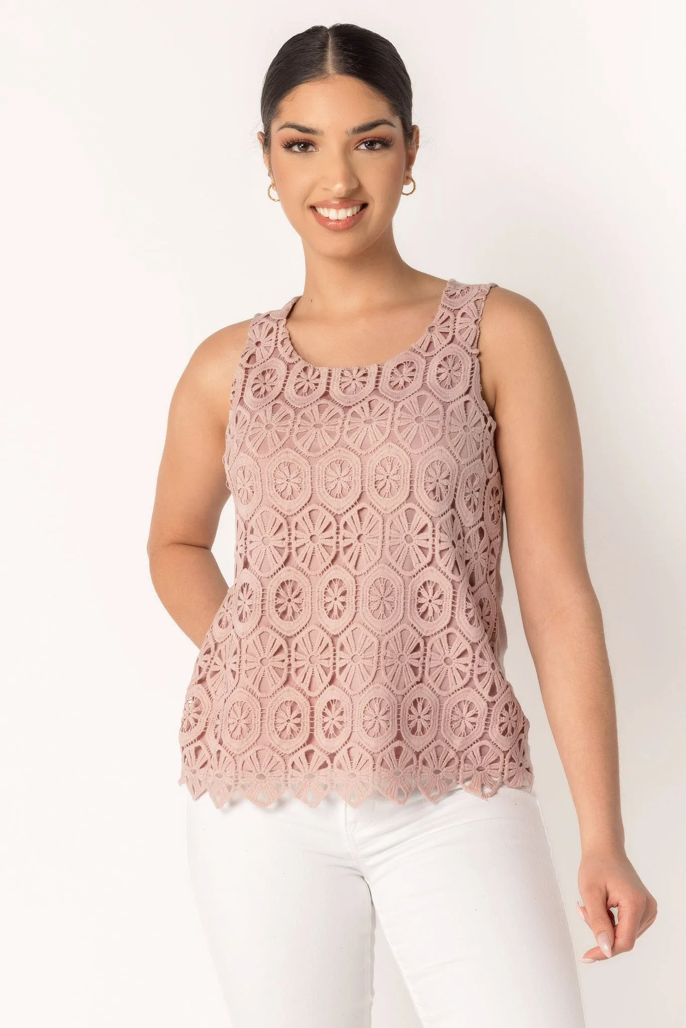 Crochet Lace Sleeveless Slub Top sold by Eclipse