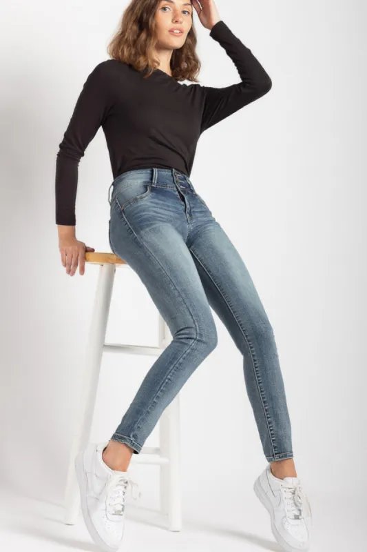 WallFlower Dulce Wash High-Rise Skinny Jegging with Triple Button sold by Eclipse