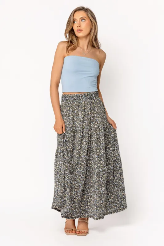 Blue Ditsy Vienna Tiered Maxi Skirt sold by Eclipse