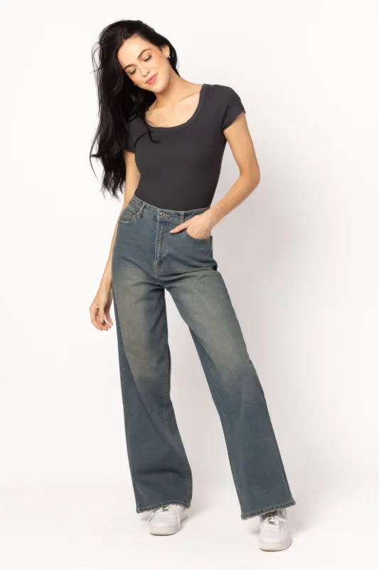 Almost Famous Ultra 90's High-Rise Wide-Leg Jeans in Mid Wash sold by Eclipse