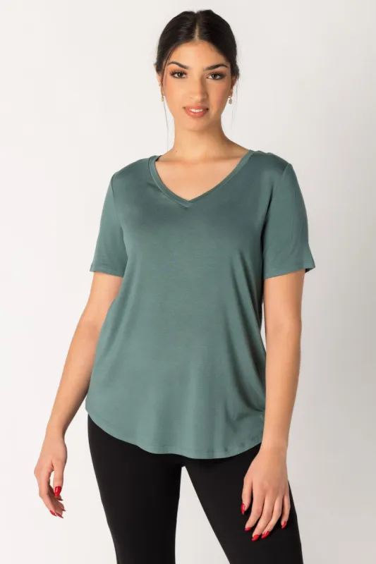 Short Sleeve V-Neck Tee with Shirttail Hem sold by Eclipse