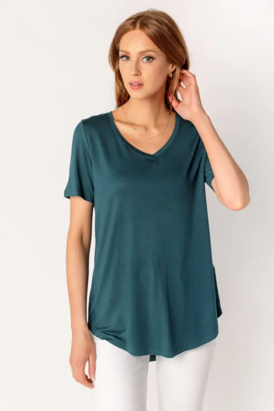 Short Sleeve V-Neck Tee with Shirttail Hem sold by Eclipse
