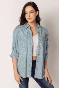 Pinstripe Denim Shirt with Roll-Up Sleeves sold by Eclipse