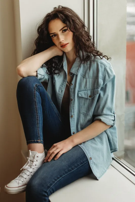 Pinstripe Denim Shirt with Roll-Up Sleeves sold by Eclipse