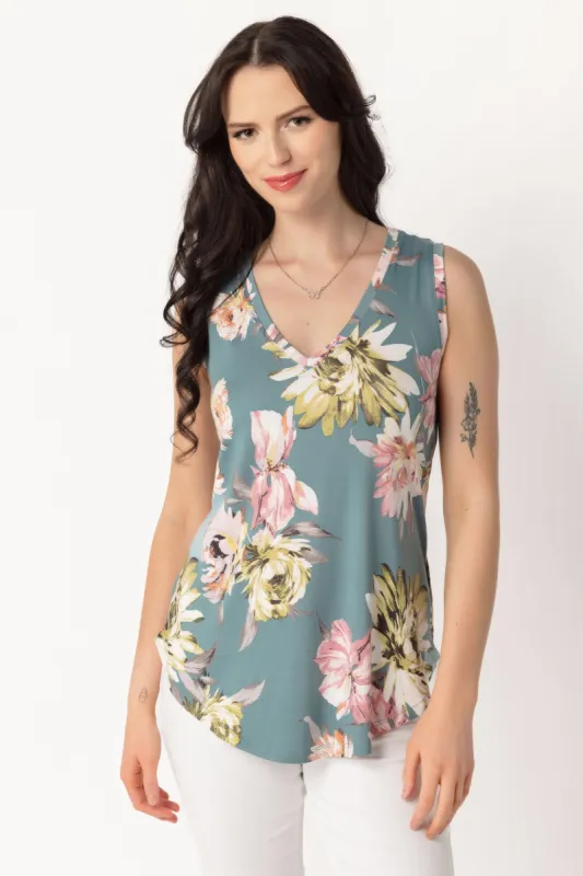 Aqua Floral Sleeveless V-Neck sold by Eclipse