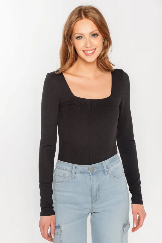 Rib Square Neck Long Sleeve Bodysuit sold by Eclipse