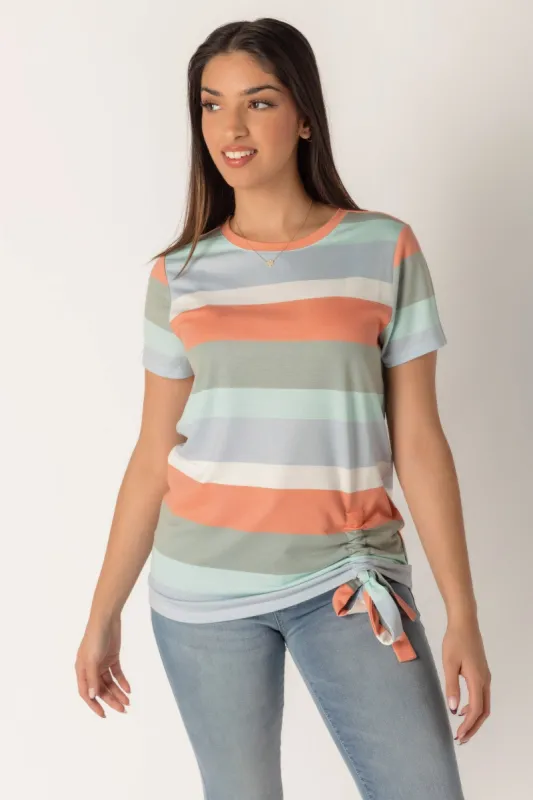 Pastel Stripe Ruched T-Shirt sold by Eclipse