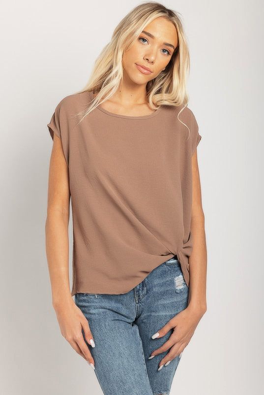Airflow Short Sleeve Blouse with Knotted Hem sold by Eclipse