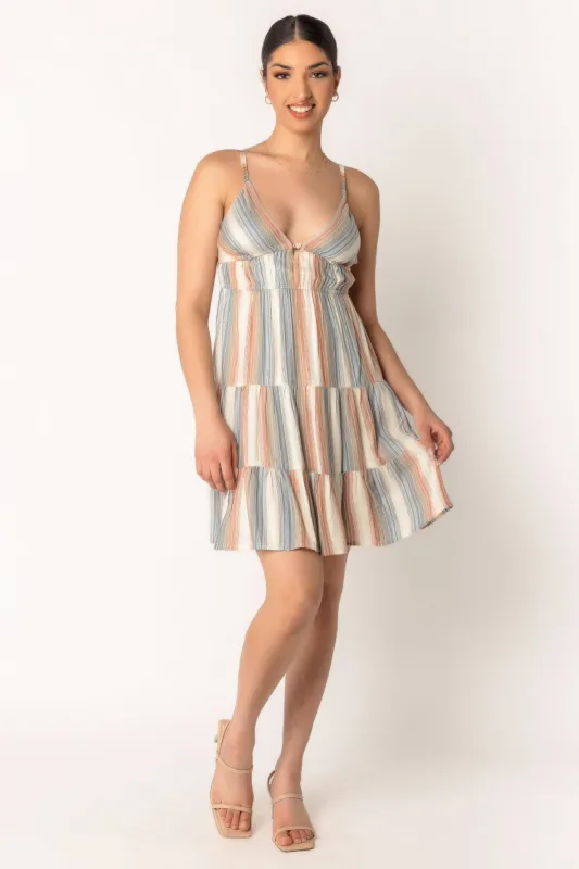 Stripe Spaghetti Strap Tiered Dress with Tie-Back sold by Eclipse