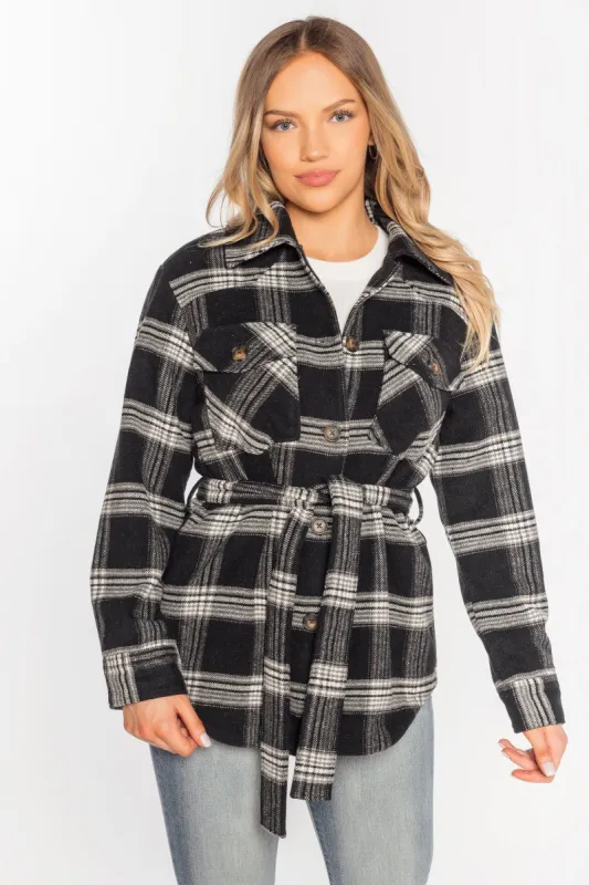 Abbie Plaid Belted Shacket sold by Eclipse