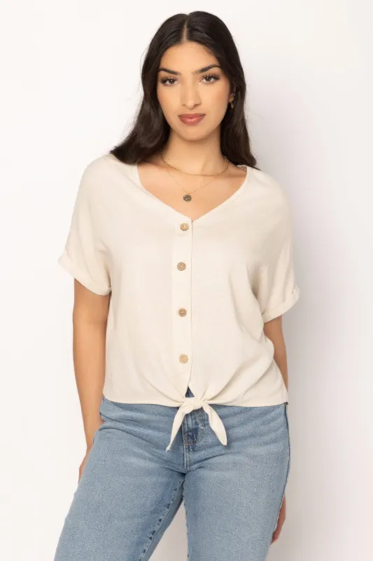Linen Blend Tie-Front Shirt sold by Eclipse