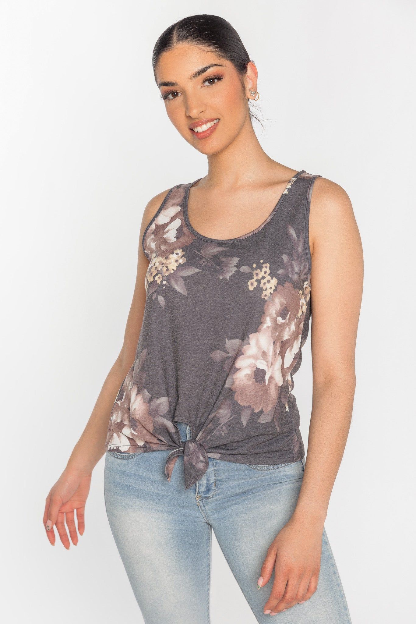 Floral Sleeveless Tie-Front Top sold by Eclipse