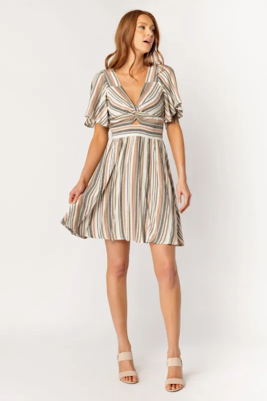 Stripe Bell Sleeve Knotted Bust Dress with Cut-Out sold by Eclipse