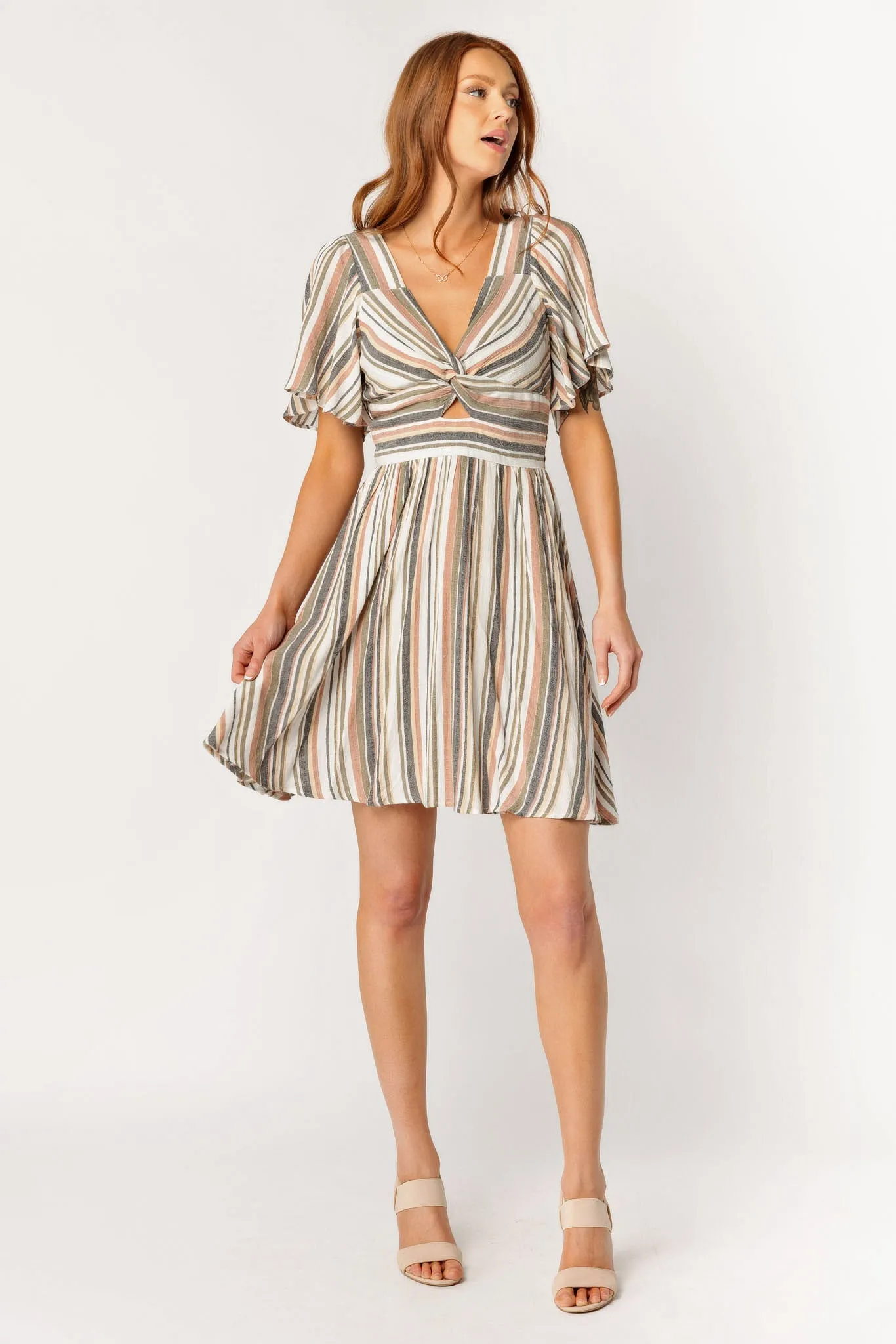 Stripe Bell Sleeve Knotted Bust Dress with Cut-Out sold by Eclipse