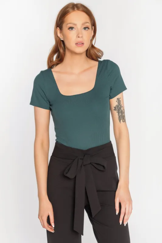 Rib Square Neck Short Sleeve Bodysuit sold by Eclipse