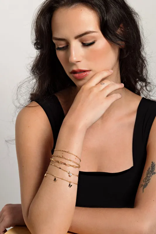 Layered Pearl and Butterfly Charm Bracelet Set sold by Eclipse